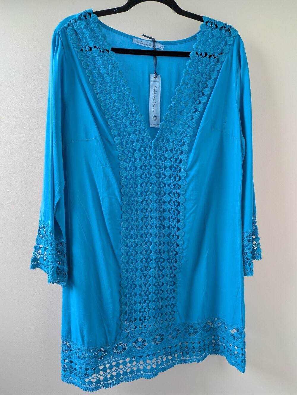 Solitaire Bright Turquoise Crochet-Trim Swim Cover